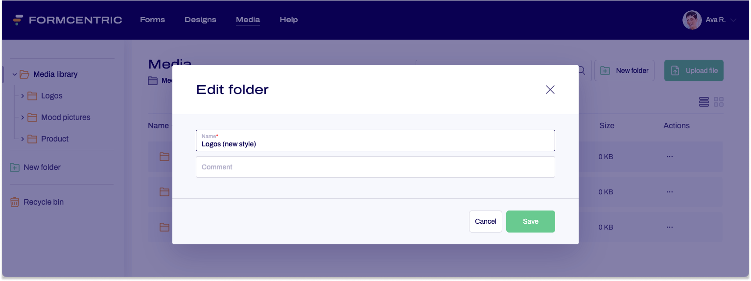 A screenshot of the Edit folder dialog window is shown.
