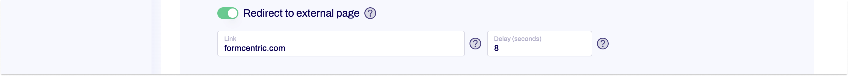 The button for activating the forwarding as well as the input field for the target URL can be seen.