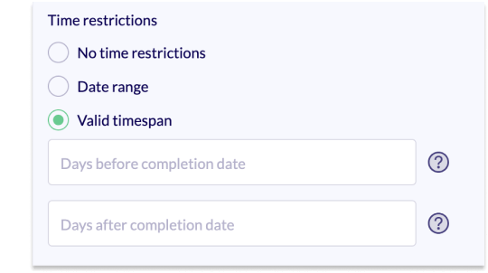 Section of the editing area. The validator date is selected and the input mask for the valid timespan is shown.